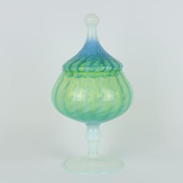 Vintage Empoli glazen pot op voet met deksel Opaline glas beschikbaar voor biedingen