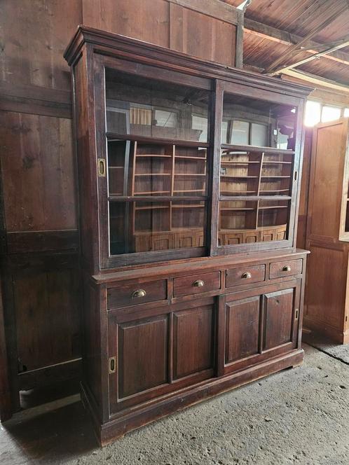 Prachtige koloniale schoolkast / buffetkast / vitrinekast, Huis en Inrichting, Kasten | Ladekasten, Zo goed als nieuw, 200 cm of meer