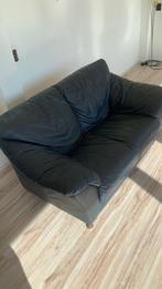 Bank leder 2 zits donker blauw en salontafel, Ophalen of Verzenden, Zo goed als nieuw, 75 tot 100 cm