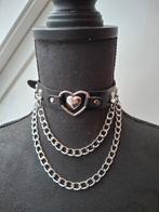 Lederlook Choker met Hart & Ketting, Kunststof, Verstelbaar, Zwart, Nieuw