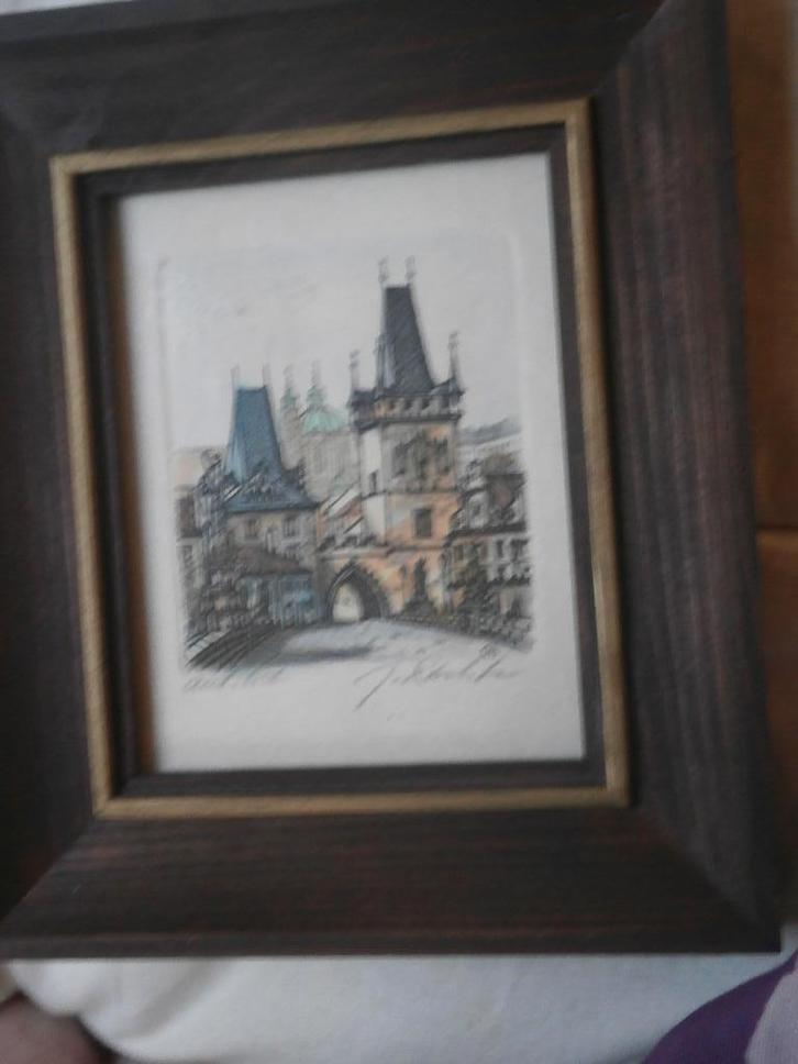 Praag, mooi klein etsje van een stadspoort, Antiek en Kunst, Kunst | Etsen en Gravures, Ophalen of Verzenden