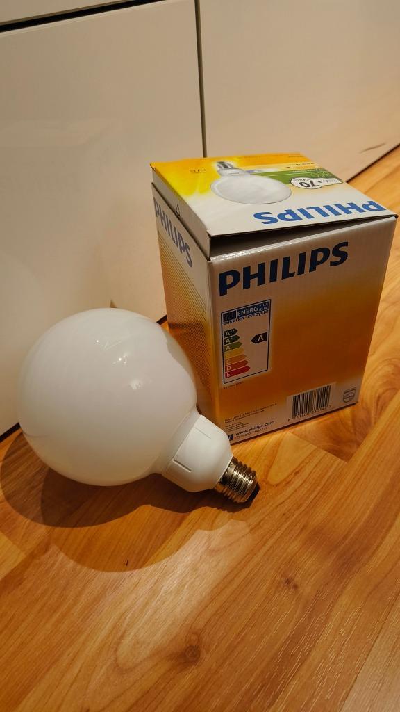 Philips Globe E27 16W warm wit spaarlamp, grote design bol, Huis en Inrichting, Lampen | Losse lampen, Nieuw, Spaarlamp, 60 watt of meer