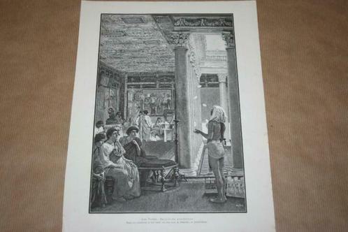 Antieke gravure - Egyptische goochelaar (Alma Tadema) 1895!!, Antiek en Kunst, Kunst | Etsen en Gravures, Ophalen of Verzenden