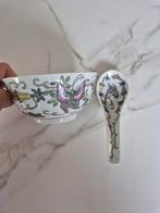 Chinese handgeschilderde rijstkom met lepel, Antiek en Kunst, Ophalen of Verzenden