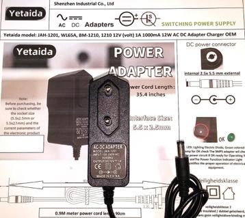 Yetaida JAH-1201 12V 1A AC DC power adapter oplader 2.5x5.5 beschikbaar voor biedingen