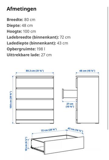 1x Malm ladenkast in goede conditie (topblad wel verkleurd) - afbeelding 3