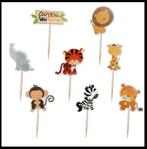 24 taart toppers dieren jungle, Ophalen of Verzenden, Nieuw, Versiering, Verjaardag