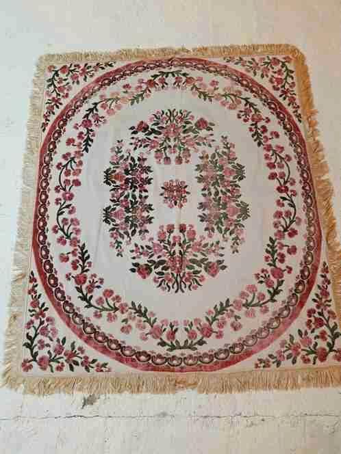 Retro vintage tafelkleed velvet rozen 158/135, Huis en Inrichting, Tafelkleden, Gebruikt, Rechthoek, Ophalen of Verzenden