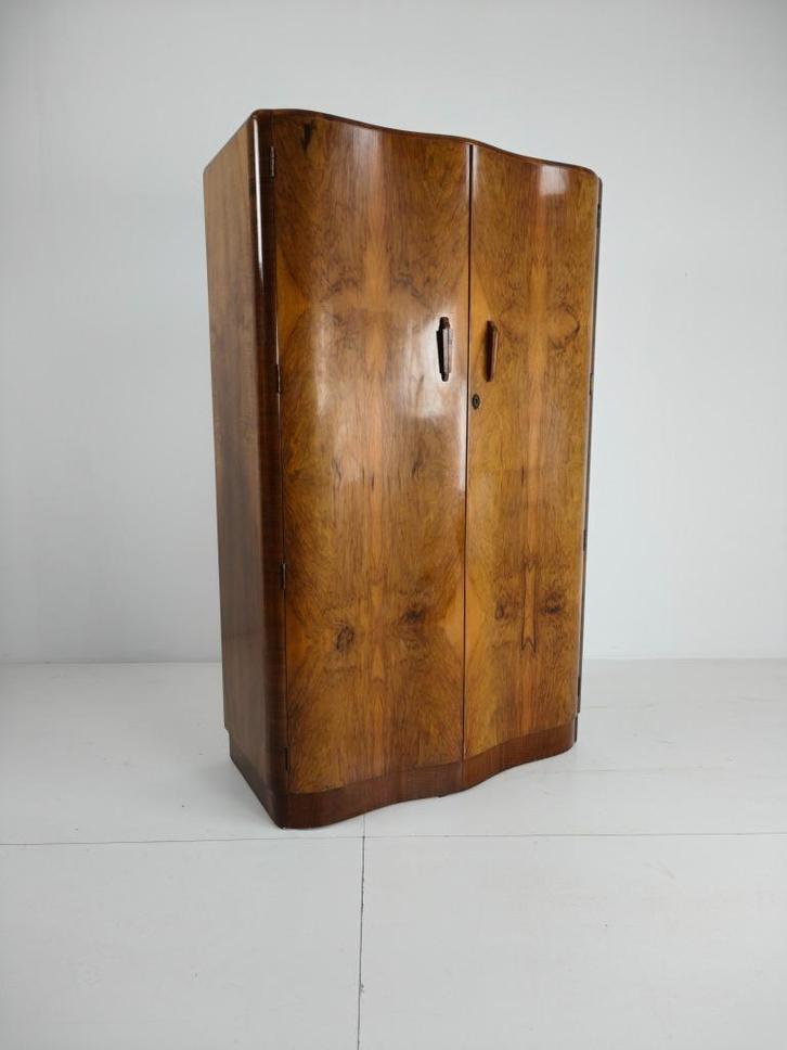 Prachtige Engelse Art Deco Burr Walnut Kledingkast, Antiek en Kunst, Antiek | Meubels | Kasten, Ophalen