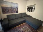 Hoekbank stof met chaise longue antraciet, Ophalen, 250 tot 300 cm, Gebruikt, Driepersoons