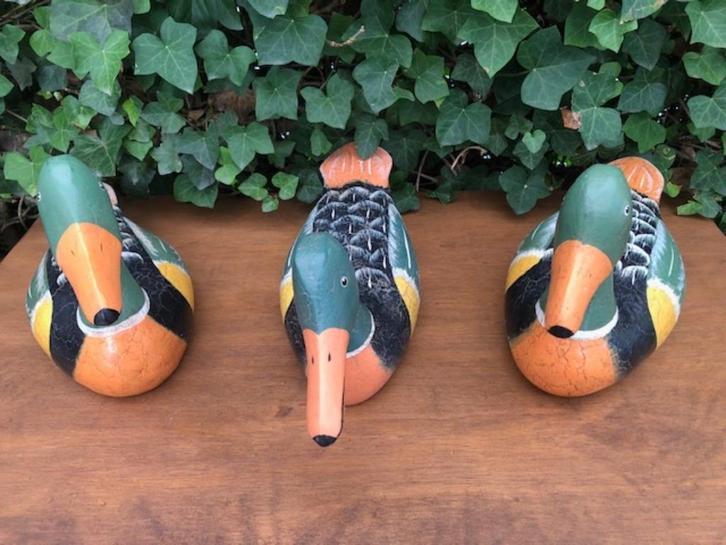 Te koop: 3 houten lokeenden, Antiek en Kunst, Kunst | Beelden en Houtsnijwerken, Ophalen of Verzenden