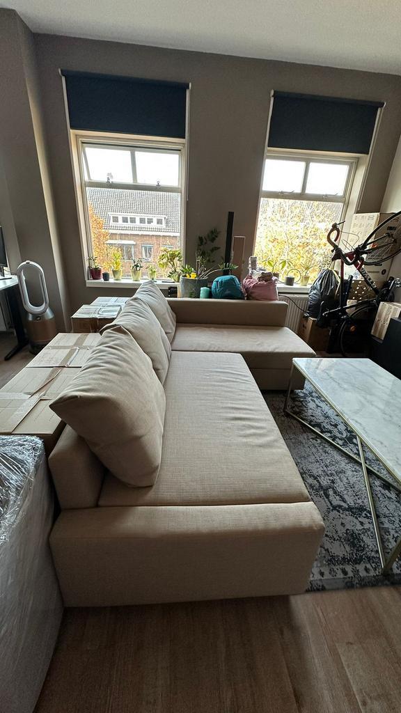 IKEA FRIHETEN Hoek-Slaapbank – Beige, Huis en Inrichting, Banken | Sofa's en Chaises Longues, Zo goed als nieuw, Driepersoons