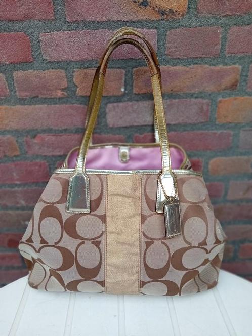 Coach tas met logo print, origineel, Sieraden, Tassen en Uiterlijk, Tassen | Damestassen, Gebruikt, Handtas, Beige, Verzenden