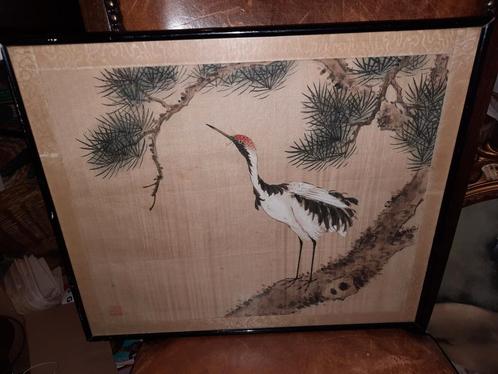 Japans Schilderij Kraanvogel, Antiek en Kunst, Kunst | Overige Kunst, Ophalen of Verzenden