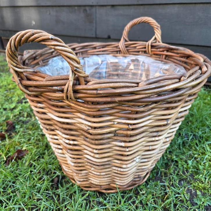 Rieten mand haardhout bloembollen houtmand, Tuin en Terras, Haardhout, Minder dan 3 m³, Ophalen