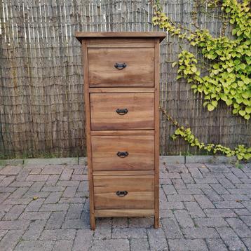 Stoere smalle teak ladenkast | Pimpskuorke Ureterp  beschikbaar voor biedingen