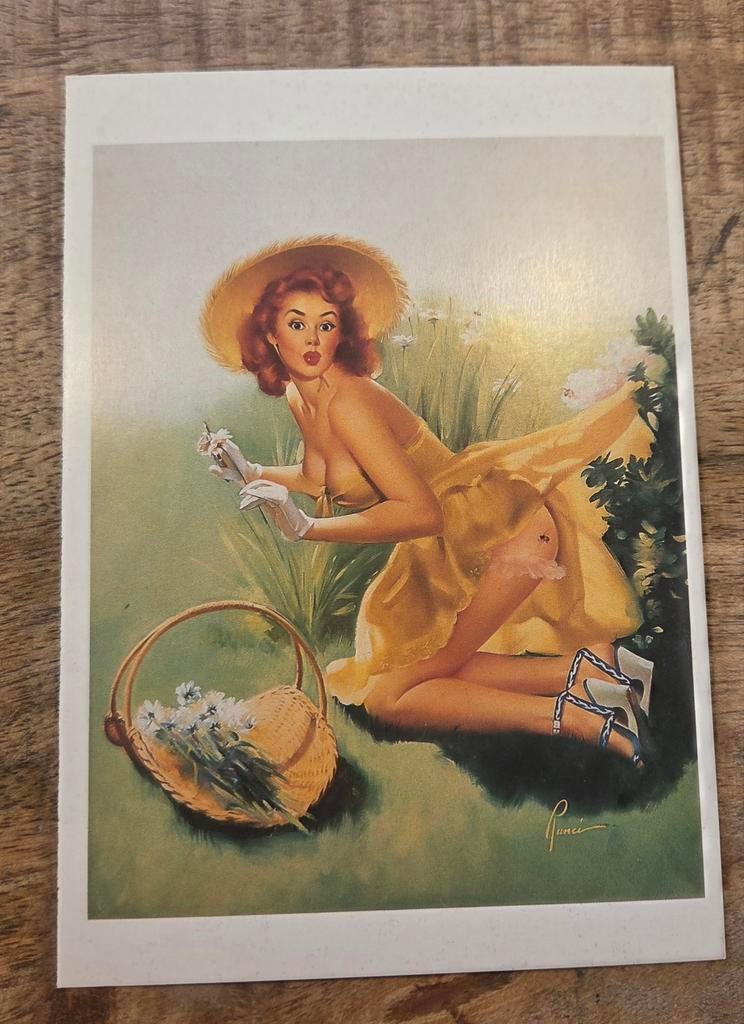 Sexy vrouw plukt bloemen, Verzamelen, Ansichtkaarten | Themakaarten, Ongelopen, 1940 tot 1960, Overige thema's, Verzenden