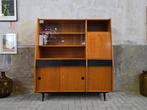 Mid Century Design Highboard Vintage Vitrine Bar Kast Zwart, Gebruikt, Metaal, Met deur(en), 150 tot 200 cm