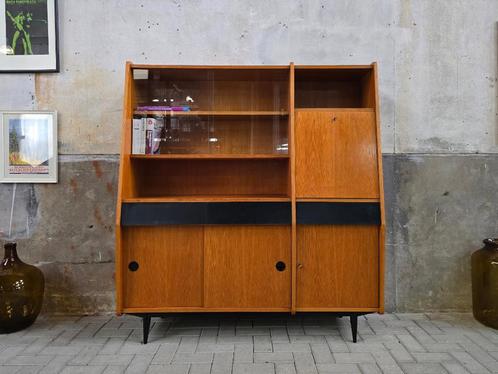 Mid Century Design Highboard Vintage Vitrine Bar Kast Zwart, Huis en Inrichting, Kasten | Wandmeubels, Gebruikt, 150 tot 200 cm