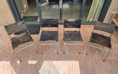 4x Martin Visser Spectrum stoeltjes jaren '60. Opknappers!, Huis en Inrichting, Stoelen, Gebruikt, Vier, Leer, Metaal, Zwart, Ophalen