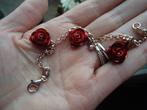 hele mooie echt zilveren armband rode esprit roosjes 925, Ophalen of Verzenden, Zo goed als nieuw, Zilver, Zilver