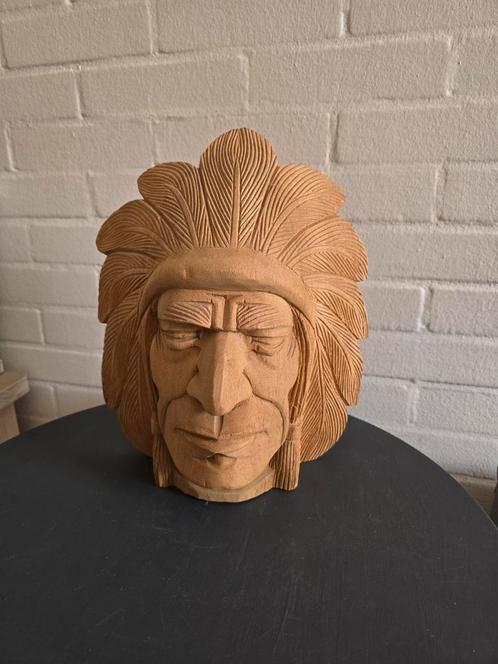 Houten Indianen hoofd, Antiek en Kunst, Kunst | Beelden en Houtsnijwerken, Ophalen