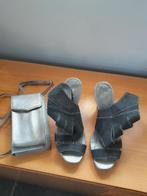 Nieuwe sleehak sandalen kurk zool + telefoon/portemonnee tas, SPM, Zwart, Nieuw, Sandalen of Muiltjes