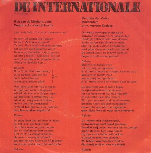 De Internationale - Stem Des Volks -socialisme strijdlied, Cd's en Dvd's, Vinyl Singles, Gebruikt, Nederlandstalig, Ophalen