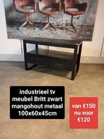 Nieuw industrieel tv meubel Britt zwart mango 100cm nu €120, Ophalen, ., Nieuw, .