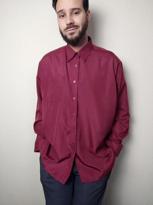 Vintage 90's overhemd / effen / rood / large / L / wijnrood, Kleding | Heren, Overhemden, Gedragen, Halswijdte 41/42 (L), Rood