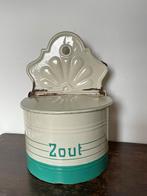 Creme met mintgroene emaille zoutpot, Antiek en Kunst, Ophalen of Verzenden