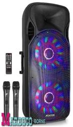 Actieve speaker,luidspreker 2x 15", Accu,BT,USB,UHF Mic,LED, Overige merken, Overige typen, Nieuw, Fenton