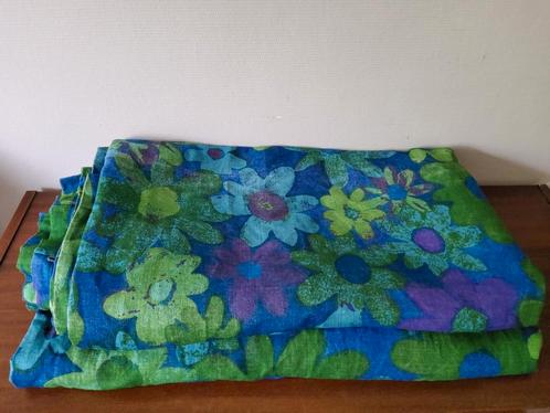Vintage retro bloemen gordijnen, Huis en Inrichting, Stoffering | Gordijnen en Lamellen, Gebruikt, 200 cm of meer, Blauw, Groen