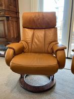 Elektrische Himolla relaxfauteuil(   LEER - KLEUR OKERGEEL ), Huis en Inrichting, Fauteuils, Ophalen, Hout, Zo goed als nieuw