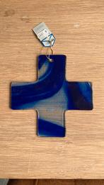 Blauw glazen kruis ca 15 bij 15 cm, Antiek en Kunst, Ophalen of Verzenden