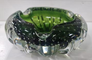 Prachtige glaskunst Murano asbak groen met interne bubbels  beschikbaar voor biedingen