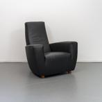 2x Label Longa Fauteuil Zwart Leder - Eikenhouten Pootjes