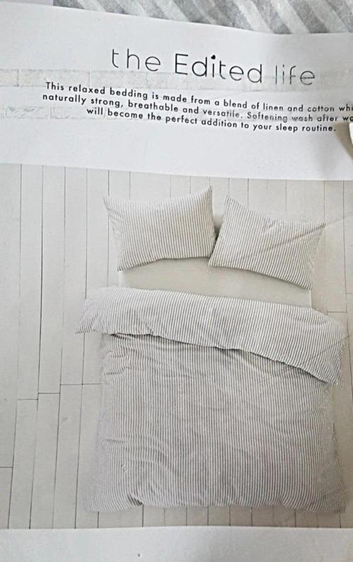 Linnen blend dekbedovertrek 200x200 met slopen grijs/wit, Huis en Inrichting, Slaapkamer | Beddengoed, Nieuw, Dekbedovertrek, Tweepersoons