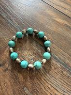 Turqoise met zilver kleurig kralen armbandje, Blauw, Ophalen of Verzenden, Zo goed als nieuw, Elastiek