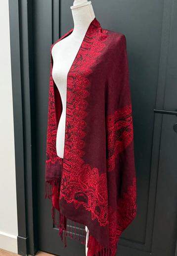 100% Wol rood / zwart Paisley geweven XL sjaal beschikbaar voor biedingen