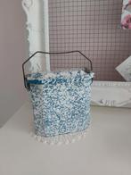 Brocante emaille lunchtrommel blauw wit met binnenbakje, Ophalen of Verzenden