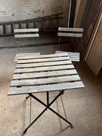 Franse set voor in de tuin (hout met ijzer), Tuin en Terras, 2 zitplaatsen, Gebruikt, Bijzettafel, Ophalen of Verzenden