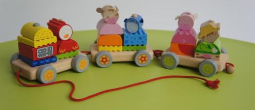 Houten treintje Djeco, Kinderen en Baby's, Speelgoed | Houten speelgoed, Zo goed als nieuw, Rij- of Hobbelspeelgoed, Ophalen of Verzenden
