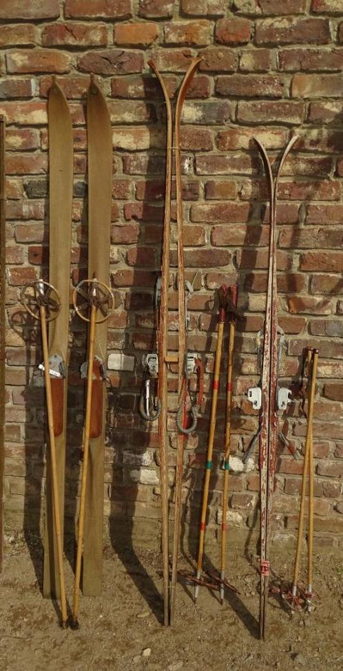 3 maal set houten ski's met stokken, Antiek en Kunst, Curiosa en Brocante, Ophalen