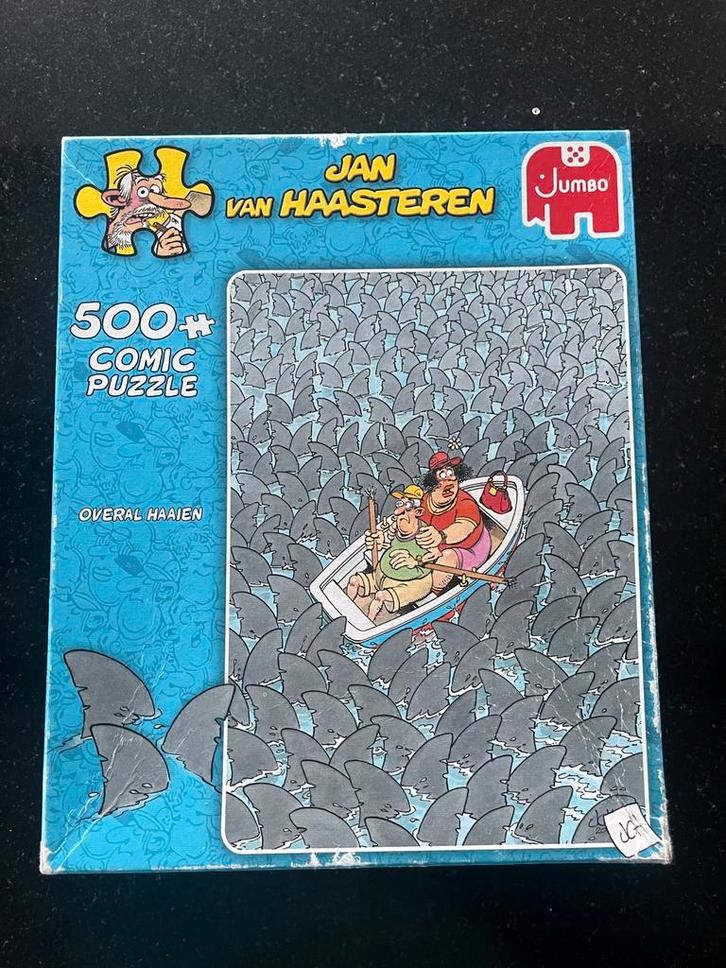 Jan van Haasteren Overal Haaien 500 stukjes, Hobby en Vrije tijd, Denksport en Puzzels, Zo goed als nieuw, Legpuzzel, 500 t/m 1500 stukjes