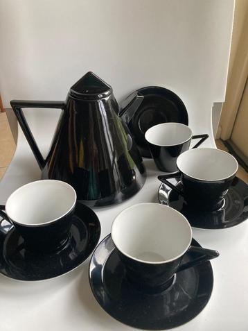Vintage jaren 80 zwart Memphis design servies theepot kopjes beschikbaar voor biedingen