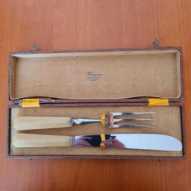 Oud Frans Vleesvork & Mes - Murigneux Nancy, Antiek en Kunst, Antiek | Bestek, Ophalen of Verzenden