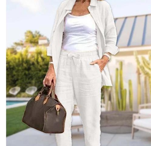Nieuwe Blouse en broek broekpak wit linnen katoen 46, Kleding | Dames, Blouses en Tunieken, Nieuw, Maat 46/48 (XL) of groter, Wit