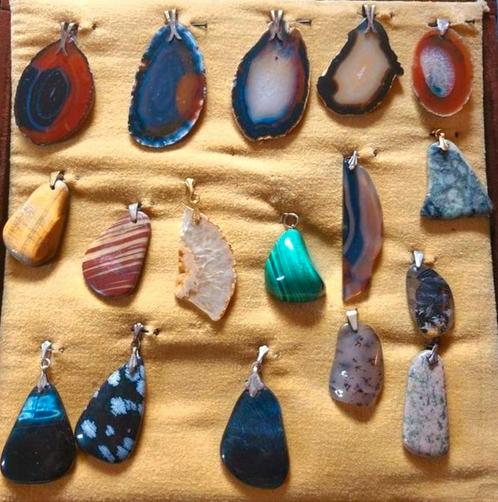 14 Natuurstenen Hangers - Agaat, Jaspis, Obsidiaan, Sieraden, Tassen en Uiterlijk, Edelstenen, Zo goed als nieuw, Ophalen of Verzenden