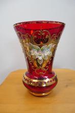 Mooie met de hand geschilderde glazen vaas van Boheems glas, Ophalen of Verzenden